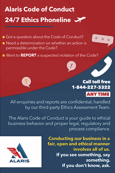 Alaris  code of conduct 24/7 ethics phoneline